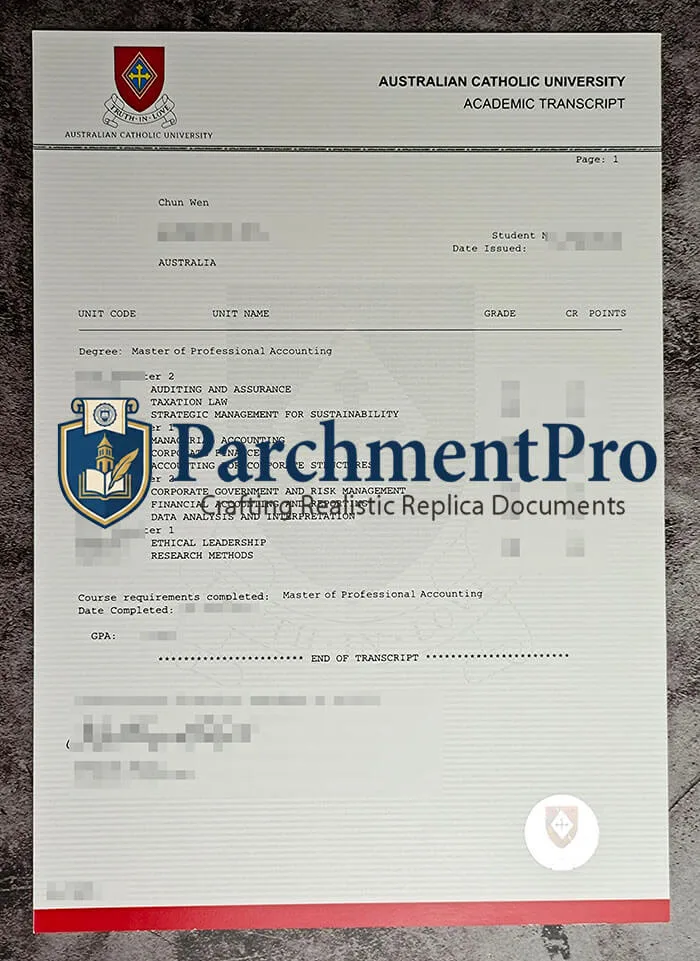 purchase realistic Australian Catholic University Transcript
